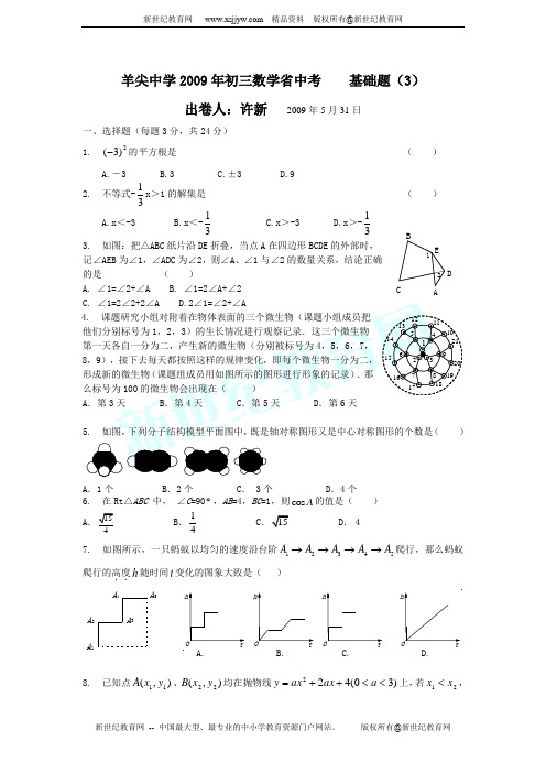 江苏省羊尖高级中学初中部应对2009年初三数学省中考基础题(3)(