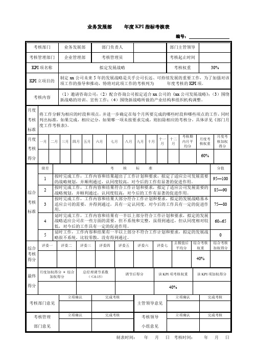 公司各部门年度KPI指标绩效考核表