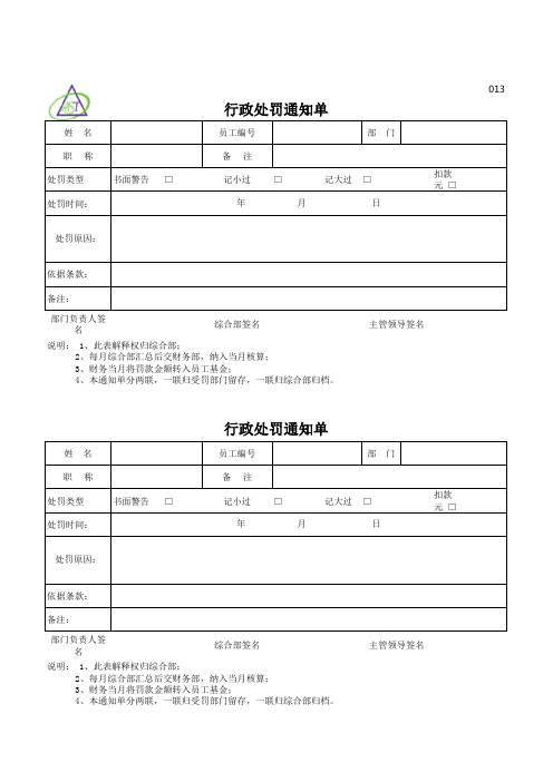 行政处罚通知单