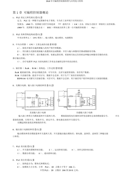 2015年可编程控制器原理与应用复习资料