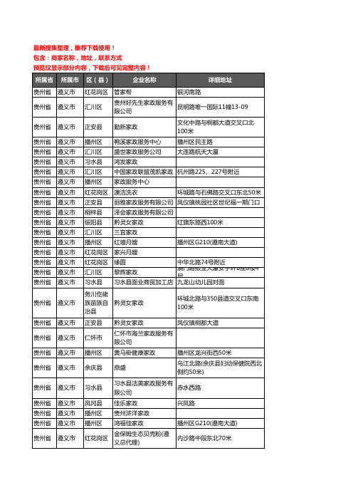 新版贵州省遵义市家政企业公司商家户名录单联系方式地址大全101家