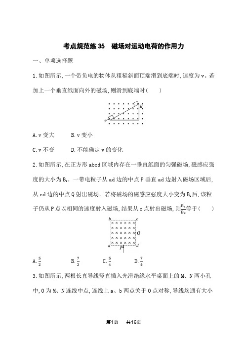 人教版高中物理一轮总复习课后习题 考点规范练35 磁场对运动电荷的作用力