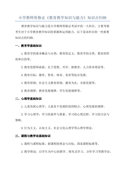 小学教师资格证《教育教学知识与能力》知识点归纳