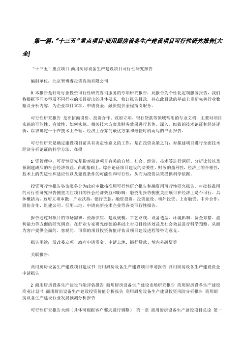 “十三五”重点项目-商用厨房设备生产建设项目可行性研究报告[大全][修改版]