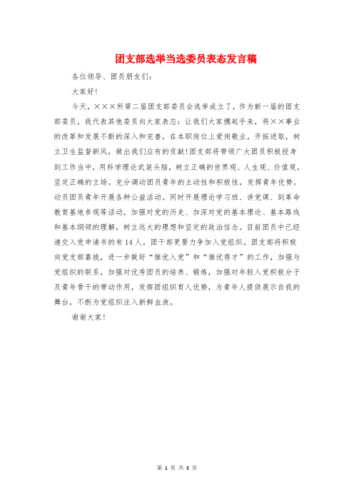 团支部选举当选委员表态发言稿与团支部风采大赛第一名获奖感言汇编