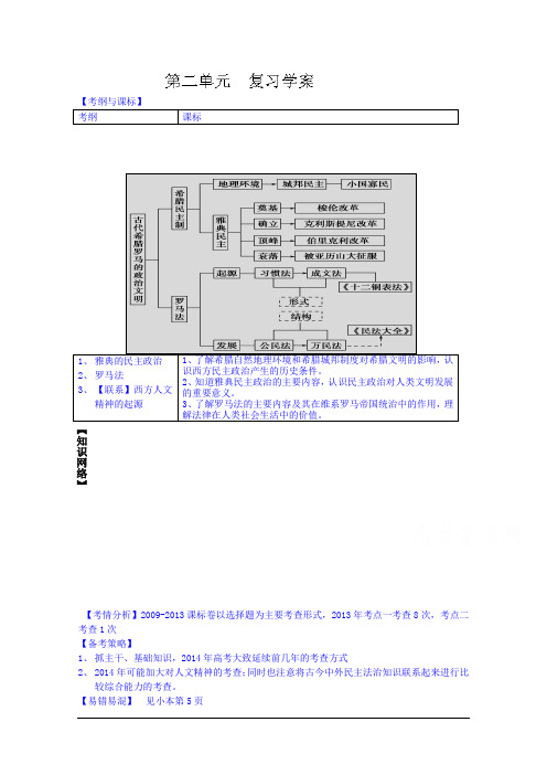 山东省高密市第三中学高三历史一轮复习学案：第二单元