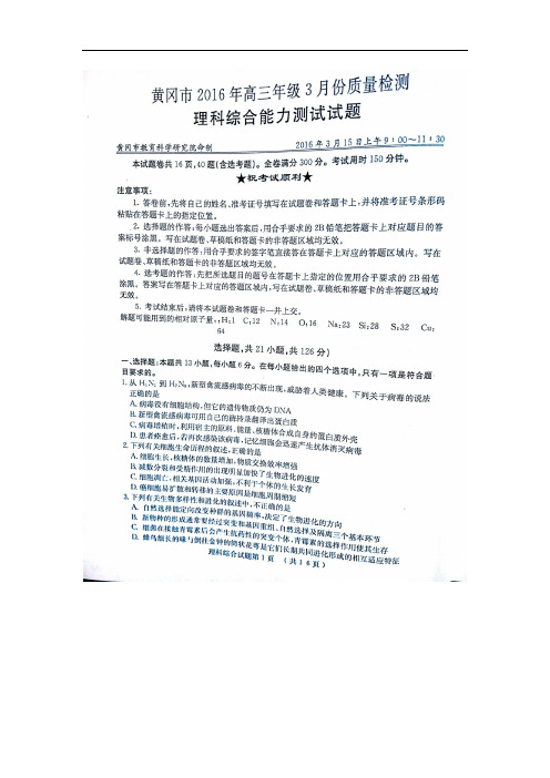 湖北省黄冈市高三理综3月份质量检测试题(扫描版)