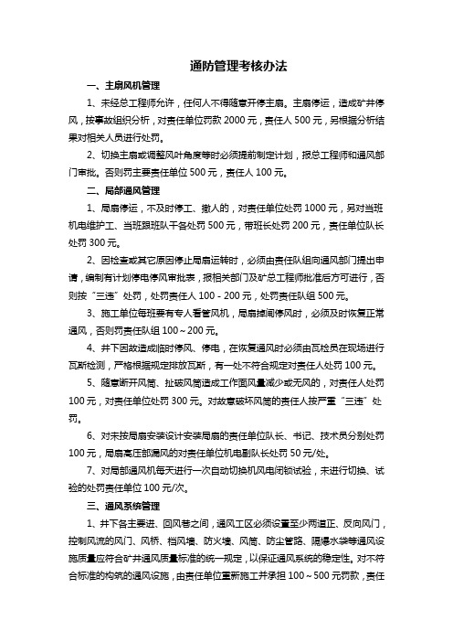 2014年通风管理考核办法