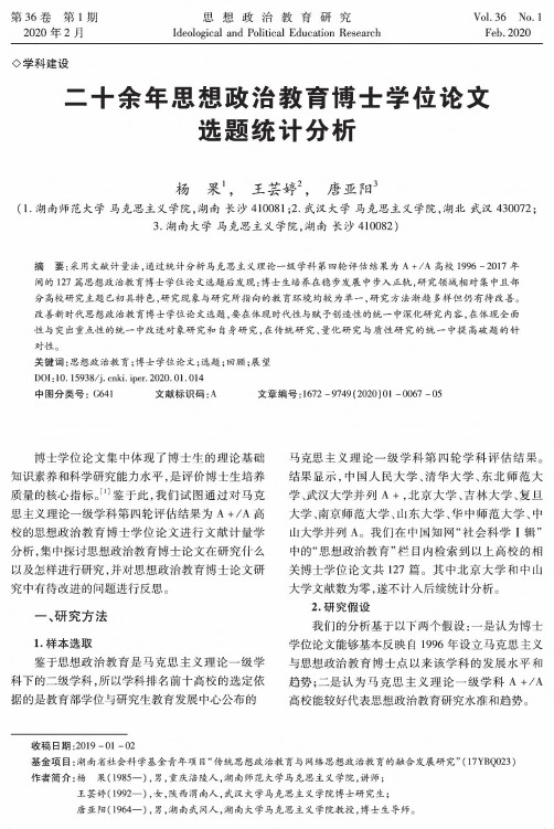 二十余年思想政治教育博士学位论文选题统计分析