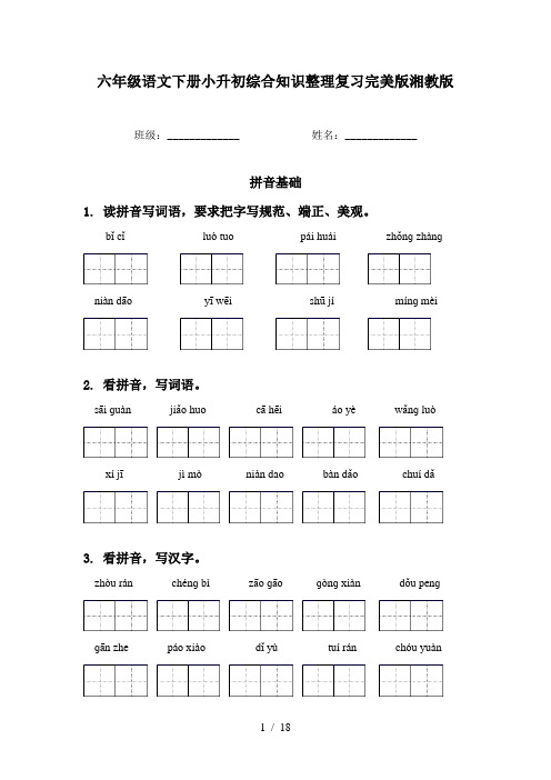 六年级语文下册小升初综合知识整理复习完美版湘教版