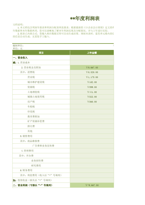 利润分配表Excel模板