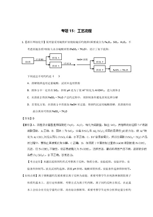 高考化学真题分类汇编专题工艺流程