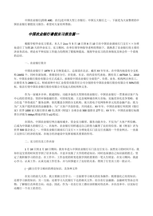 中国农业银行暑假实习报告