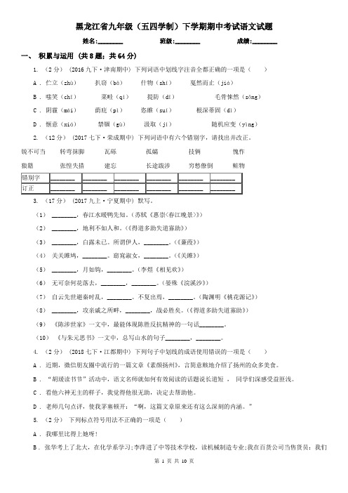 黑龙江省九年级(五四学制)下学期期中考试语文试题