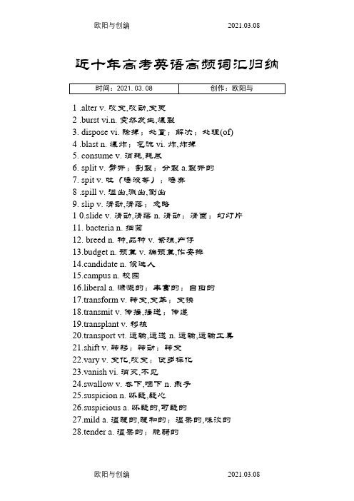 十年高考英语高频词汇归纳之欧阳与创编