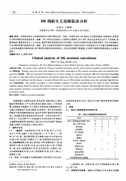 106例新生儿惊厥临床分析