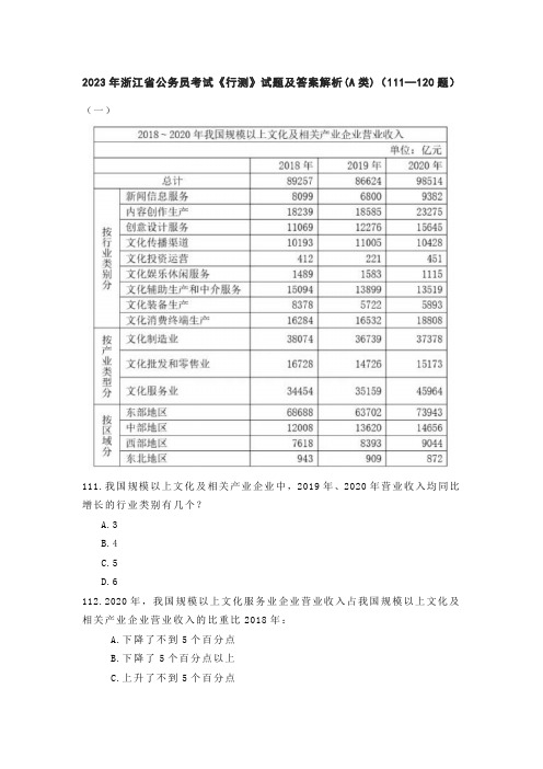 2023年浙江省公务员考试《行测》试题及答案解析(A类)(111—120题)