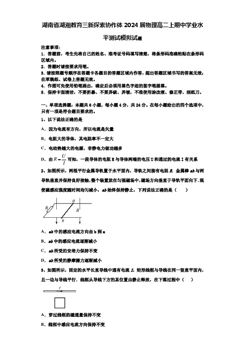 湖南省湖湘教育三新探索协作体2024届物理高二上期中学业水平测试模拟试题含解析