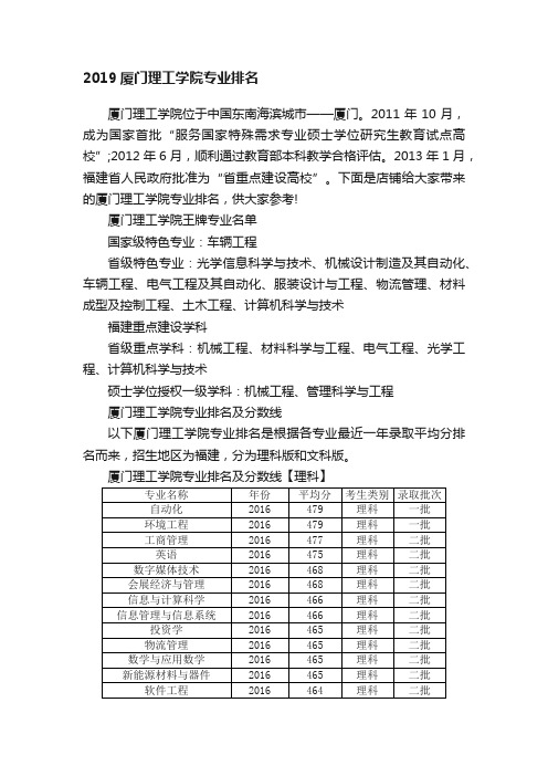 2019厦门理工学院专业排名