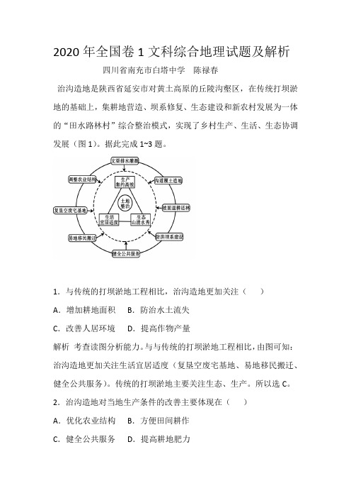 2020年全国卷1文科综合地理试题及解析