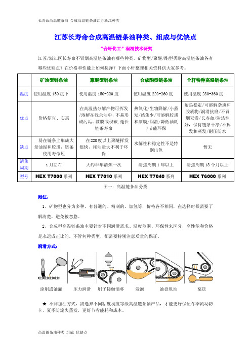 江苏长寿命合成高温链条油种类、优缺点