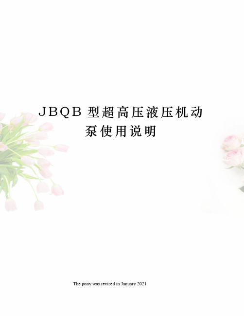 JBQB型超高压液压机动泵使用说明