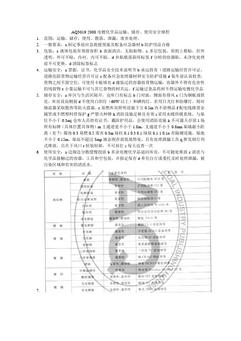 AQ3019-2008电镀化学品运输、储存、使用安全规程