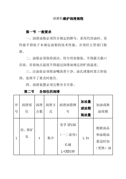 球磨机维护润滑规程