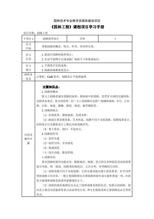 1169《园林工程》学习手册-项目6子项目1园路线型设计