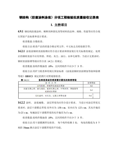 钢结构(防腐涂料涂装)分项工程检验批质量验收记录表