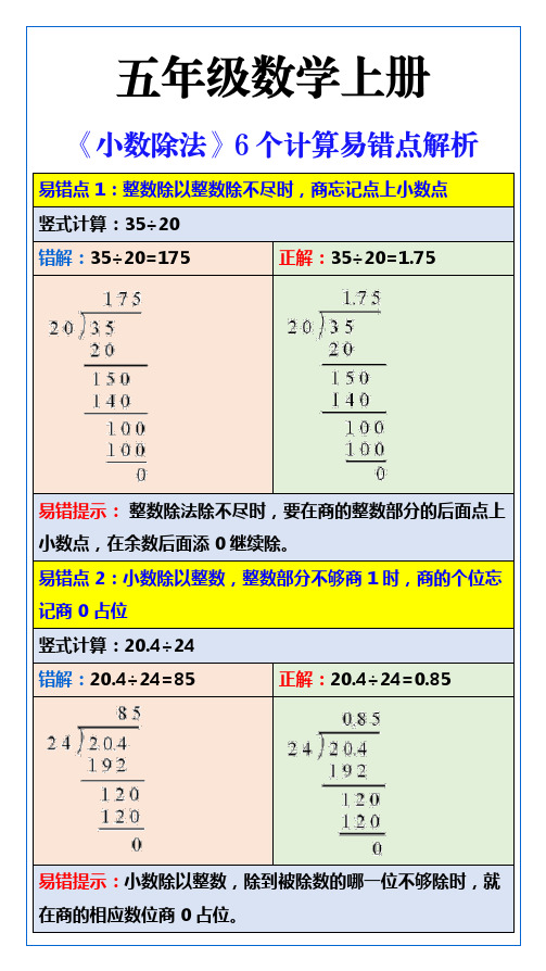 五年级数学上册《小数除法》易错点解析汇总