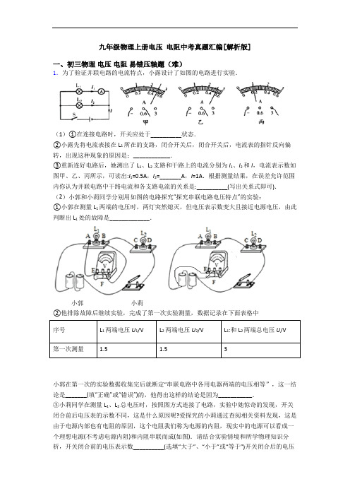 九年级物理上册电压 电阻中考真题汇编[解析版]