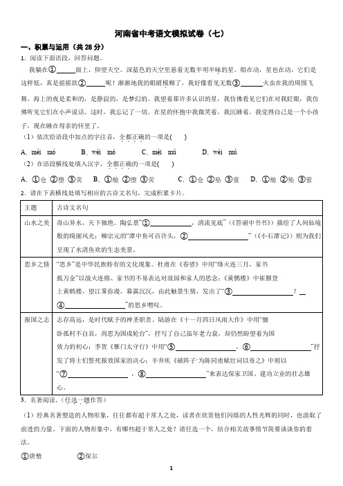 河南省中考语文模拟试卷(七)及答案