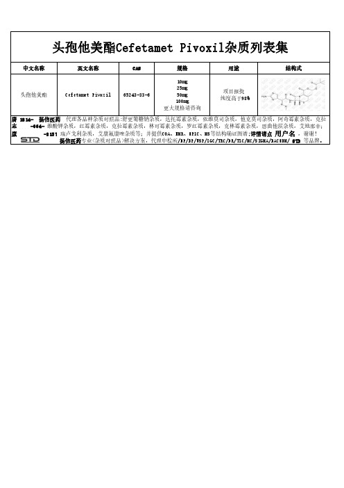 头孢他美酯Cefetamet Pivoxil杂质列表集