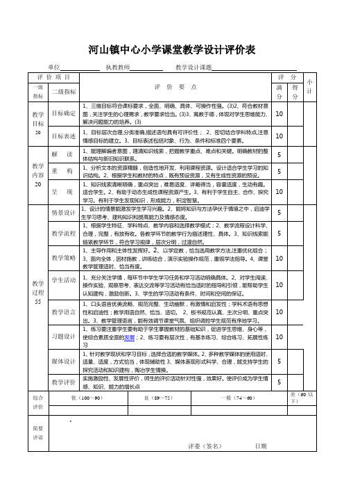 课堂教学设计评价表