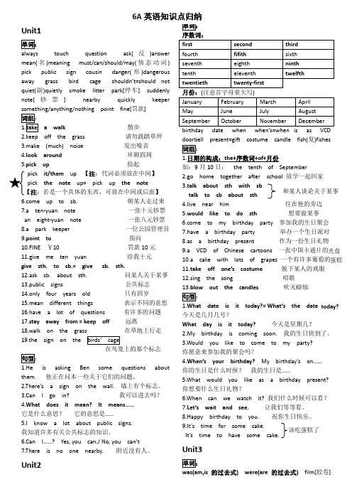 牛津版小学英语6A知识点归纳总复习