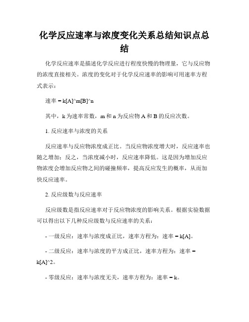 化学反应速率与浓度变化关系总结知识点总结