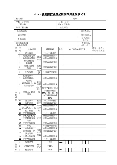 5.9.5 坡面防护及绿化检验批质量验收记录