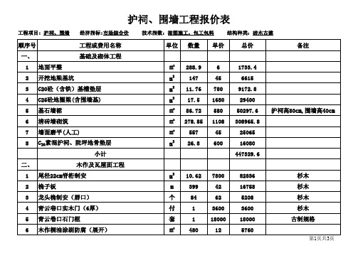 护祠、围墙工程报价表