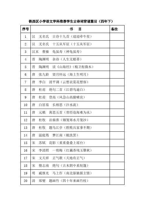 推荐学生古诗词背诵篇目(四年下)