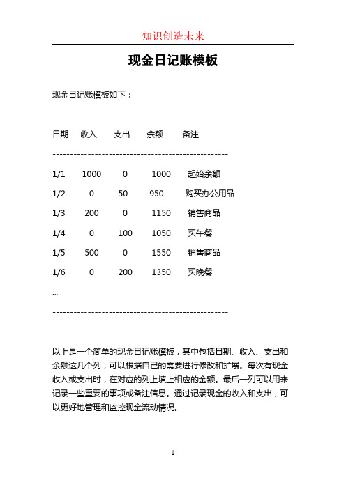 现金日记账模板