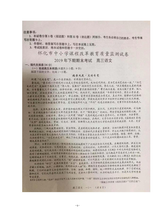 湖南省怀化市2020届高三上学期期末考试语文试题及答案解析