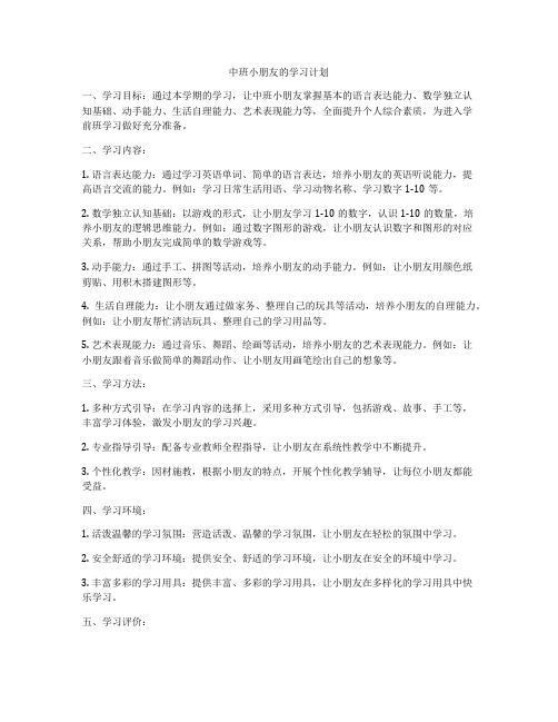 中班小朋友的学习计划