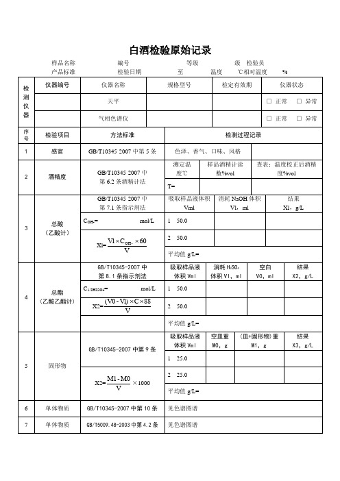 白酒检验原始记录