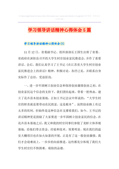 学习领导讲话精神心得体会5篇