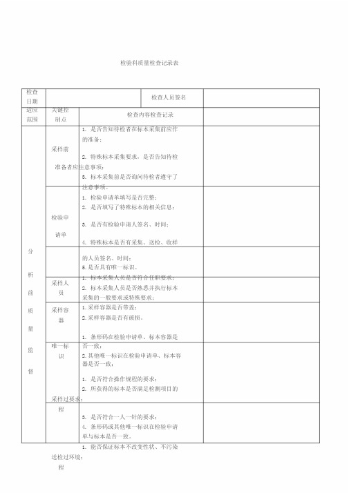 检验科质量检查记录表