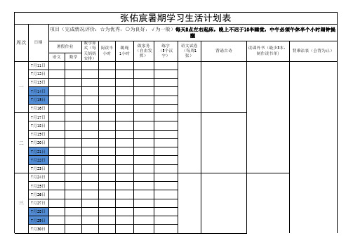 2017小学生暑期学习计划表