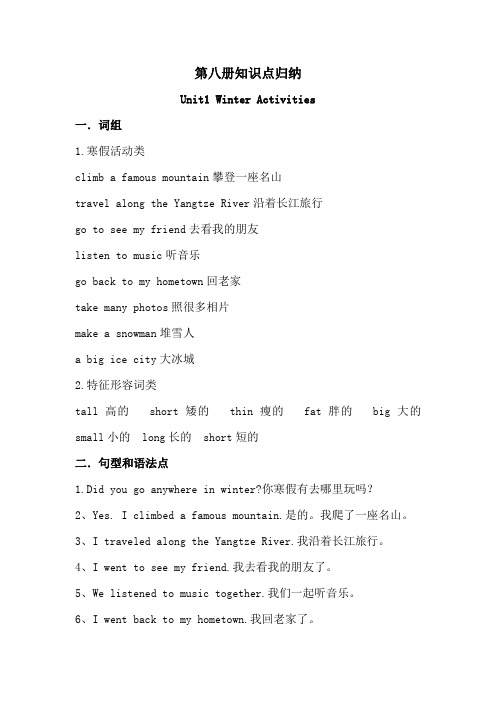 闽教版小学英语第八册知识点归纳