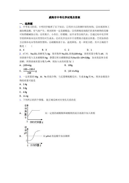 威海市中考化学试卷及答案