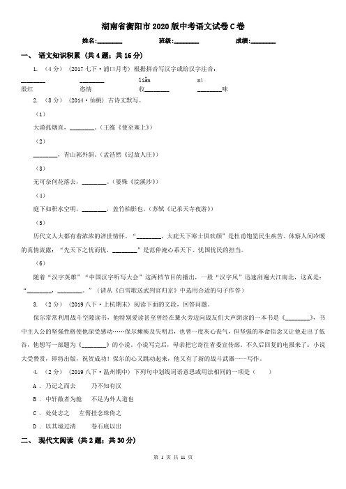 湖南省衡阳市2020版中考语文试卷C卷